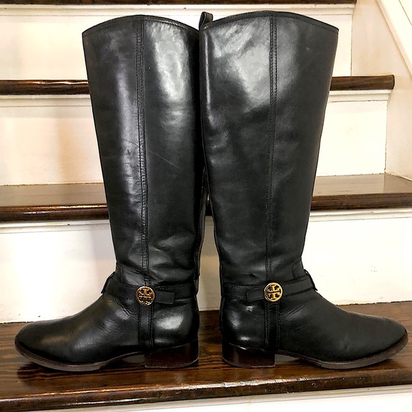 TORY BURCH Black Leather Moto Riding Boots Sz 7-1/2 - Picture 3 of 17